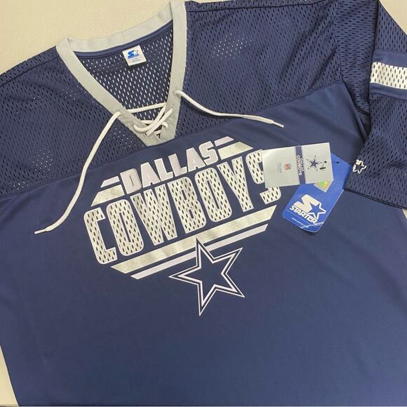 NFL Dallas Cowboys Jersey Starter Mesh Top Lace Up Neckline Blue White Large NWT - Picture 1 of 8